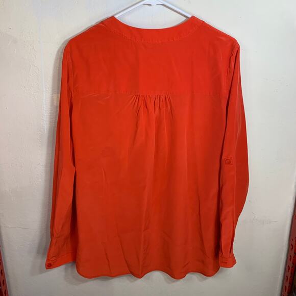 Diane von Furstenberg Orange Silk Long Sleeve Shirt Size 10 - Picture 2 of 12